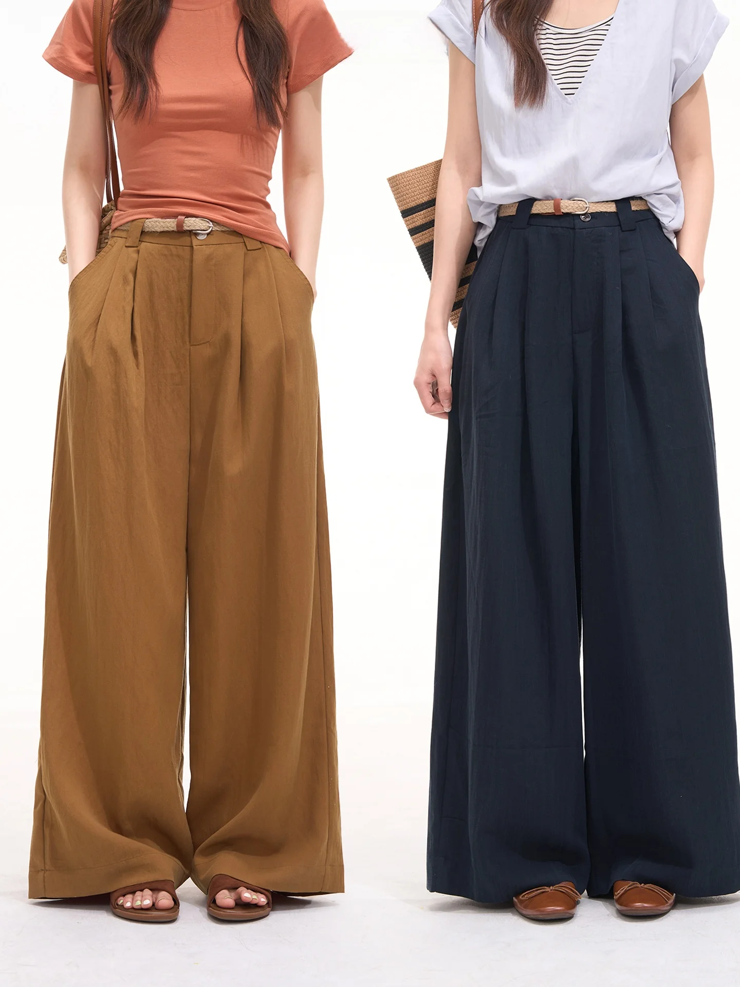 

Летние повседневные брюки Heme для женщин: свободные льняные брюки с широкими штанинами, высокой талией и элегантным кроем. Модная женская одежда.