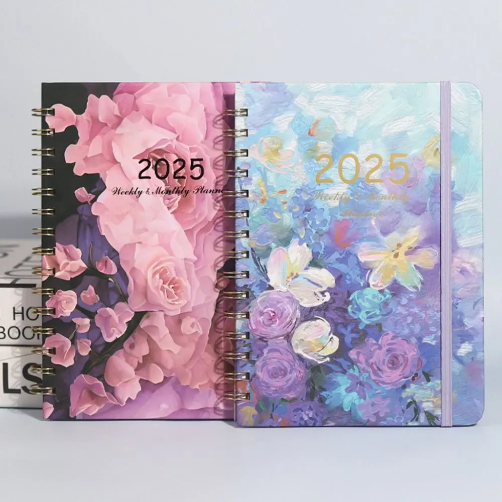 

A5 2025 Agenda Planner Notebook Floral Paper 365 Days Notepad Multifunction Elastic Band Design 12 Months Planner Notebook