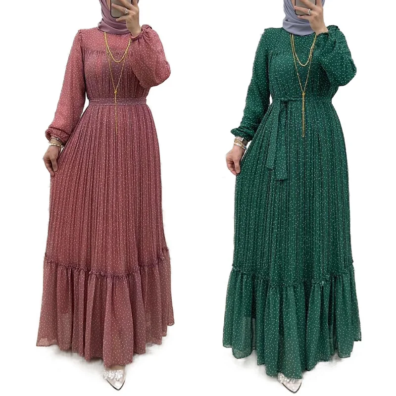 Elegancka damska muzułmańska abaja nowy pasek w kropki dla muzułmańskich kobiet tradycyjna moda Dubaj luksus Turcja Islamskie ubrania Kaftan Szata