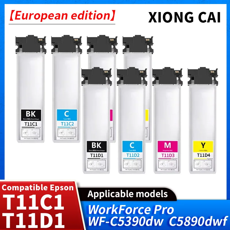 Europe T11 T11C1-T11C4 T11D1- T11D4 T11E Pigment Ink Cartridge With Chip For Epson WorkForce Pro WF-C5890DWF WF-C5390DW Printer