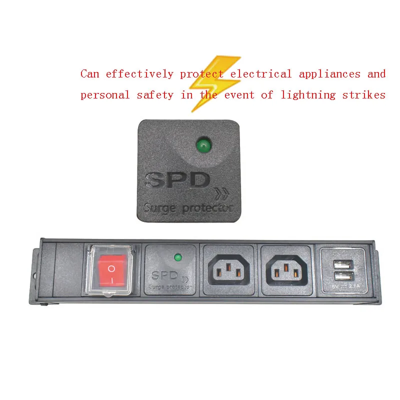 PDU power board aluminum alloy shell high-power C13 socket C14 port 1-8AC with double break switch surge protection USB charging