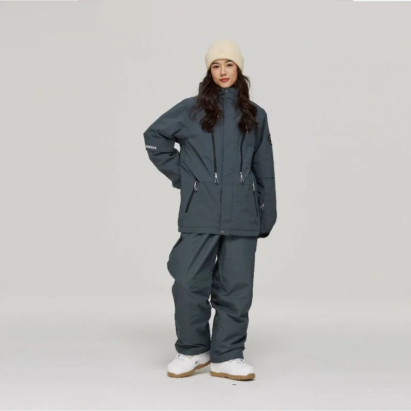 New Unisex Women's Suit Set  Female Solid Color Top Black Pants Windproof Waterproof Thermal Fashion Male Snowboard Skiing Wear