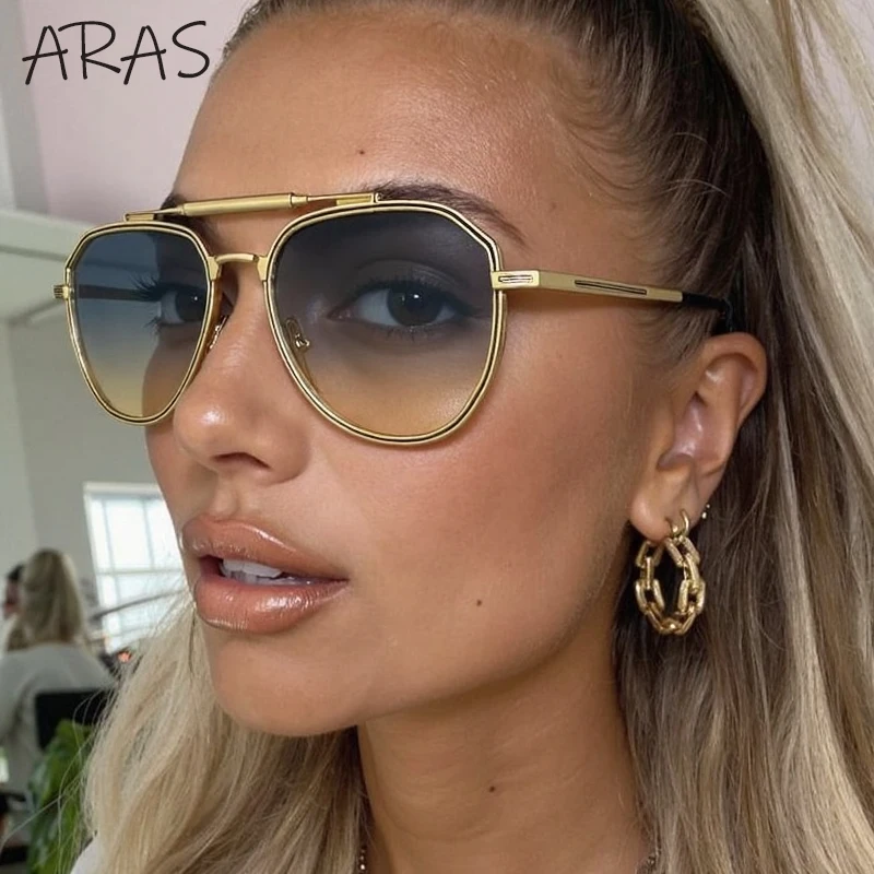 

Oversized Pilot Oval Sunglasses Women 2025 Luxury Brand Classic Double Beam Sun Glasses For Lady Steampunk Metal Eyewear Shades
