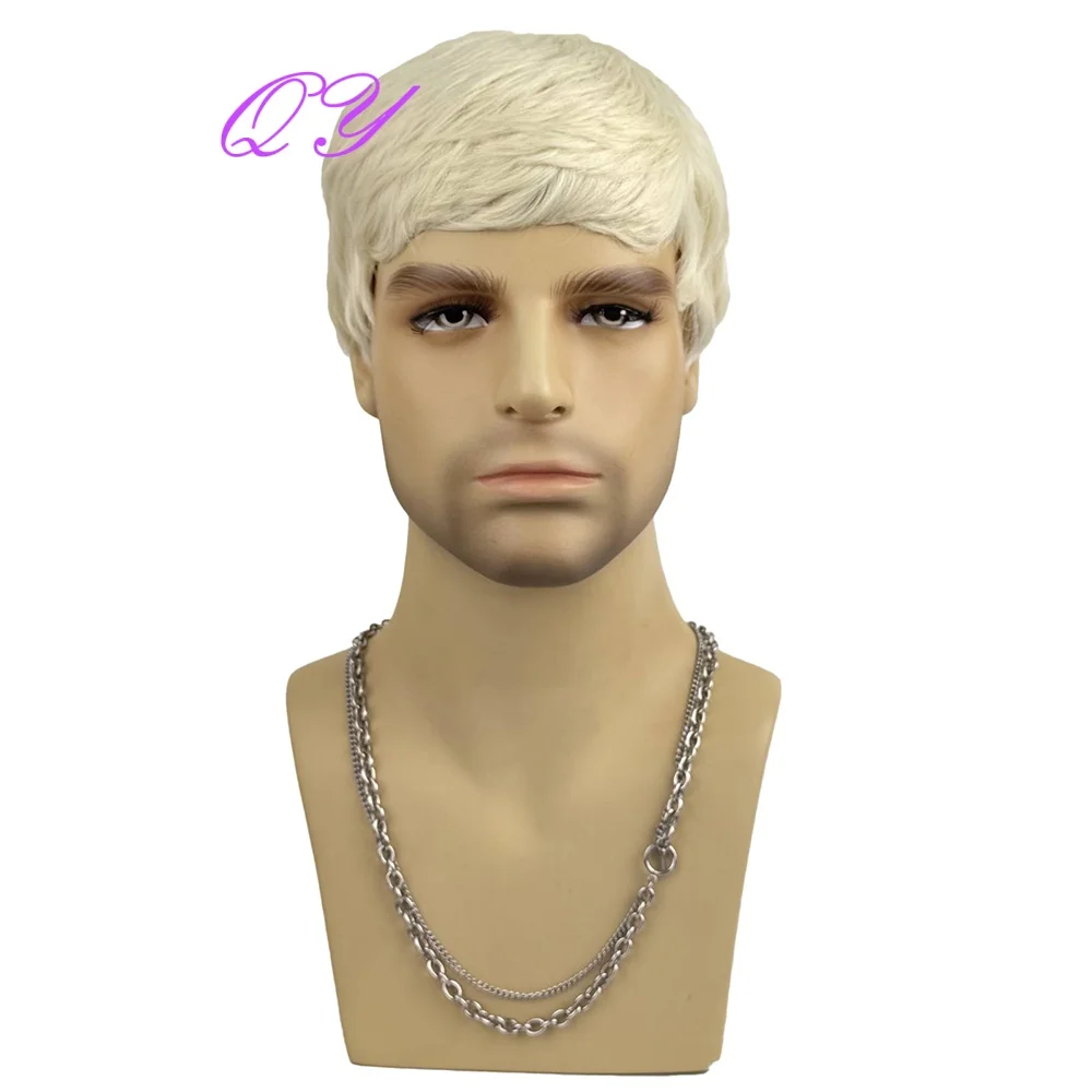 Men's Short Blonde Wigs with bangs Natural Looking Synthetic Hair For Daily Party Cosplay use