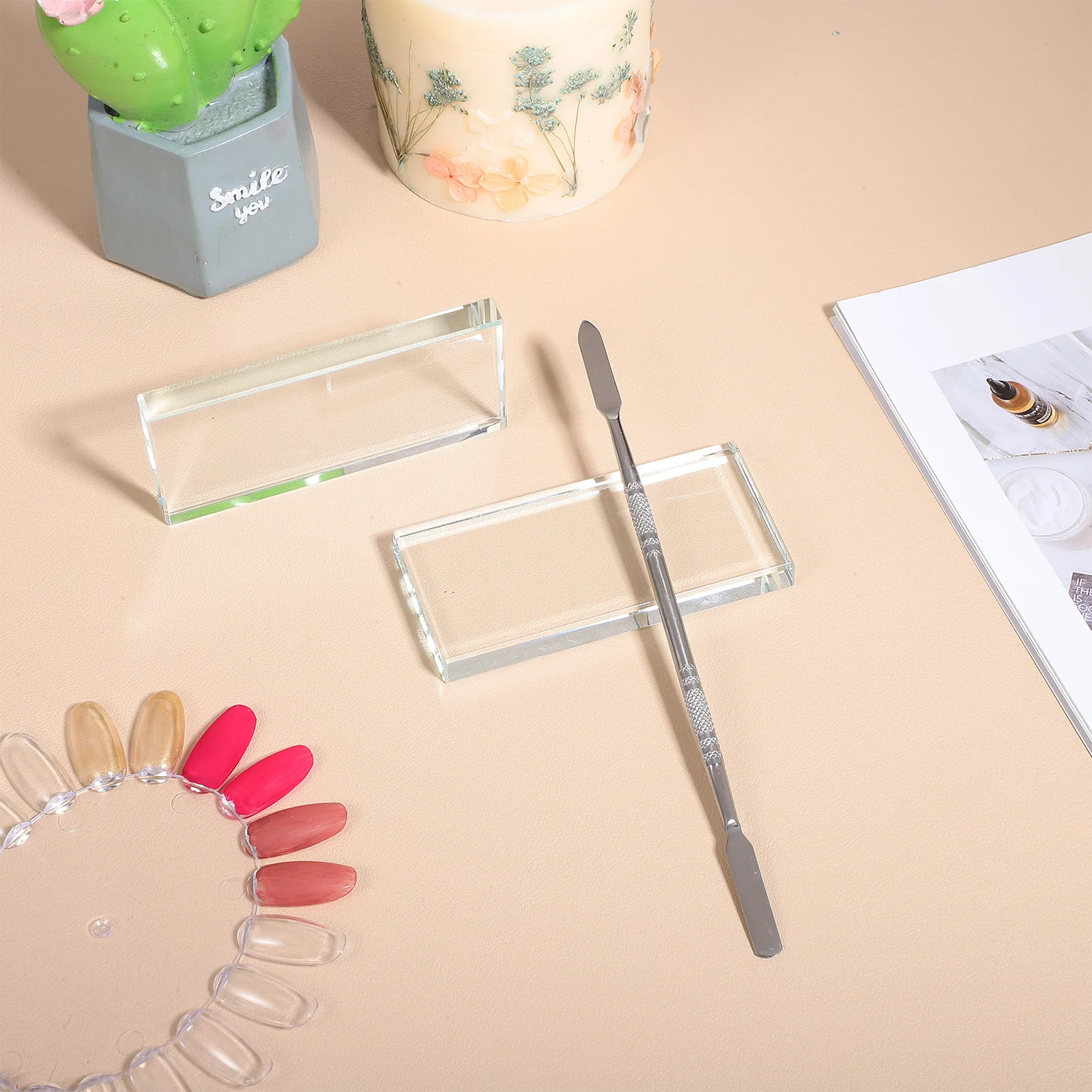 3개 세트 네일 아트 팔레트 유리 혼합 톤 보드 아크릴 페인트 젤 폴리쉬 매니큐어 키트 스테인리스 스틸 듀얼 헤드 포함