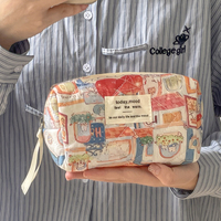 Cartoon Animals Pattern Makeup Quilted Bag Women Portable Tote Lipstick Cosmetic Storage Handbag Ladies Vintage Zipper Pouch Bag