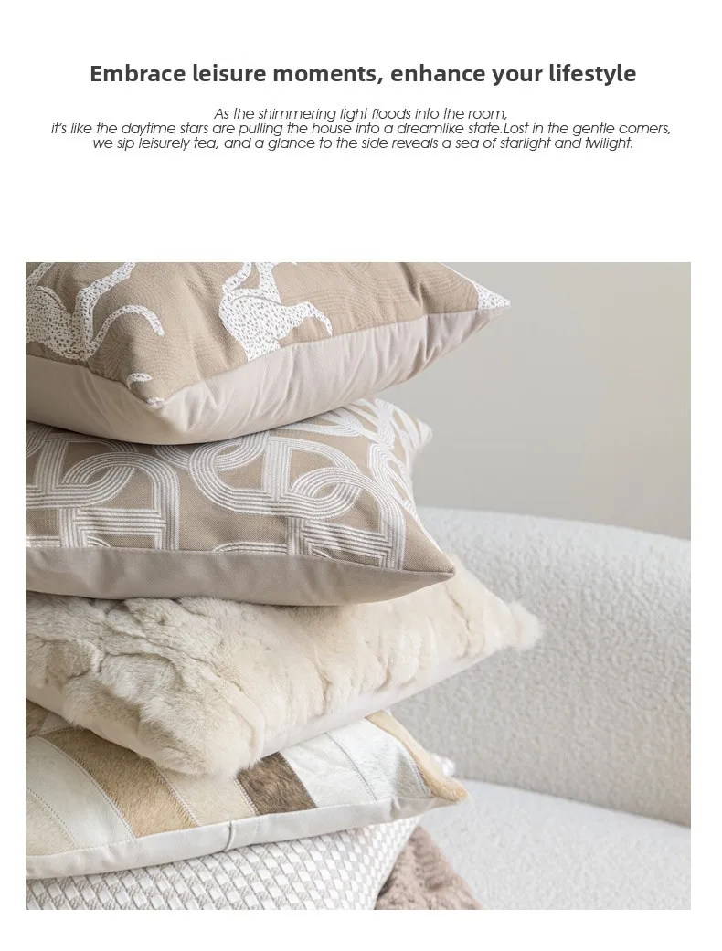 Design Luxury Cushion Cover 45x45cm Milk Tea Colored Horseshoe Buckle Square Pillow Case For Home Hotel Bed Living Room Sofa