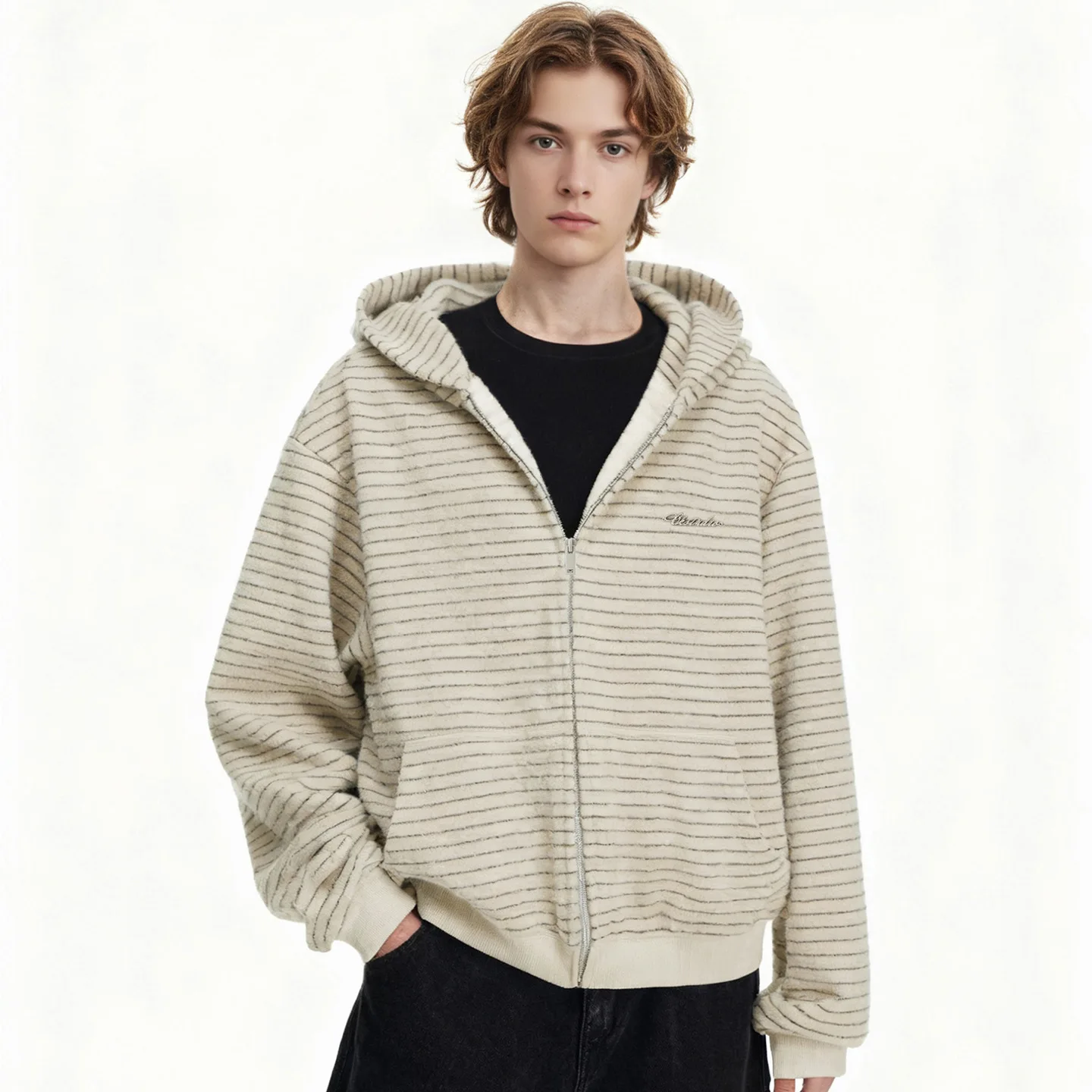 

Men's Color Block Striped Zipper Hoodie, Heavyweight American Streetwear Men Coat, Oversized Autumn Trendy Mens Hoodies