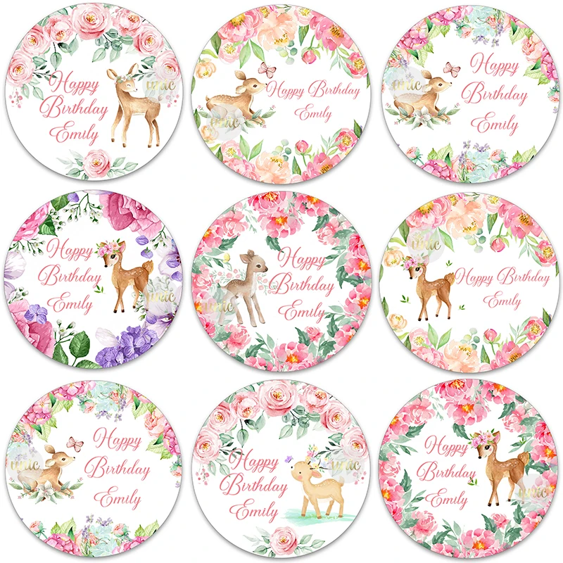 Custom Cute Deer Labels Bambi Flower Welcome Baby Baby Shower Birthday Baptism Decor Self-adhesive Personalise Stickers