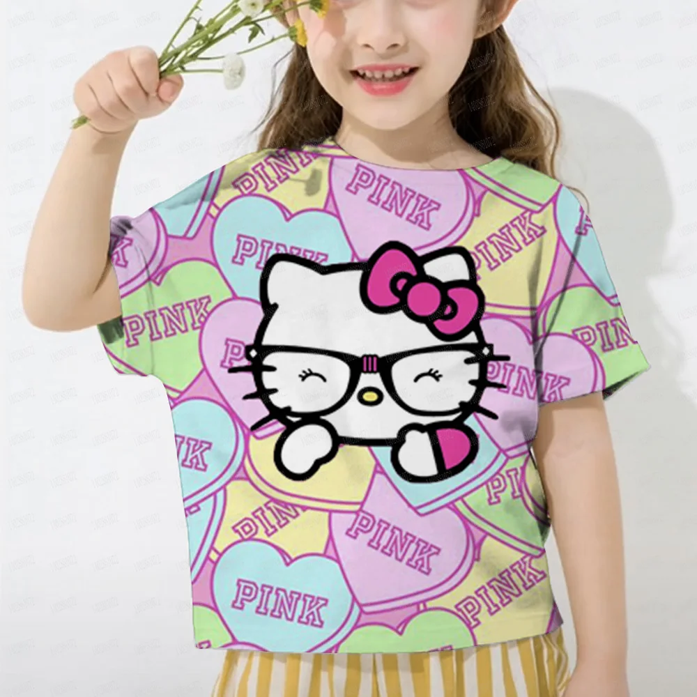 

Hot Sale Kids Clothing Cartoon Tee Cute Children's T-shirt Hello Kitty Printed Boys Short Sleeved Summer Casual Girls T Shirts T