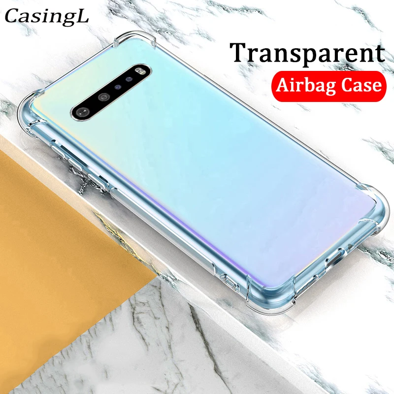 

For LG V60 ThinQ Transparent Case Official Original Shockproof Four-corner Silicone Cover For LG V50 ThinQ Shell