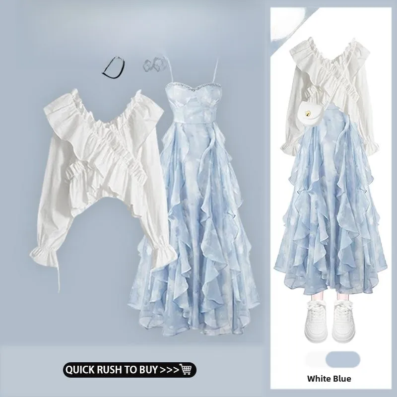 

Elegant Lace Trim One Shoulder Shirt Women's New 2026 Top Chest Wrap Dress Set Fashionable Two-Piece Suit Spring Collection