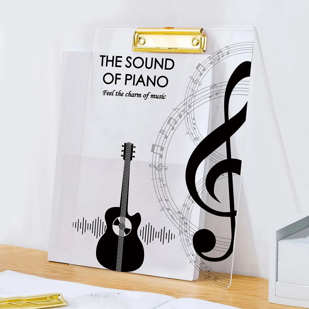 

Music Theme Paper Clip Board Thickened Transparent Writing Clipboard Writing Tablet Portable A4 File Folder Ticket Holder