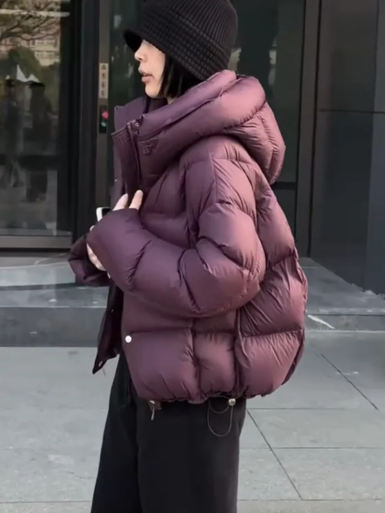 

Premium Short Puffer Jacket Women's Thickened Winter Casual Bread Style Coat Warmth Duck down White Color Zipper Closure