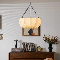 French Retro Wabi-Sabi Fabric Chandelier Medieval Living Dining Room Pendant Lights Home Decor Lighting Led Bedroom Lustre Lamp