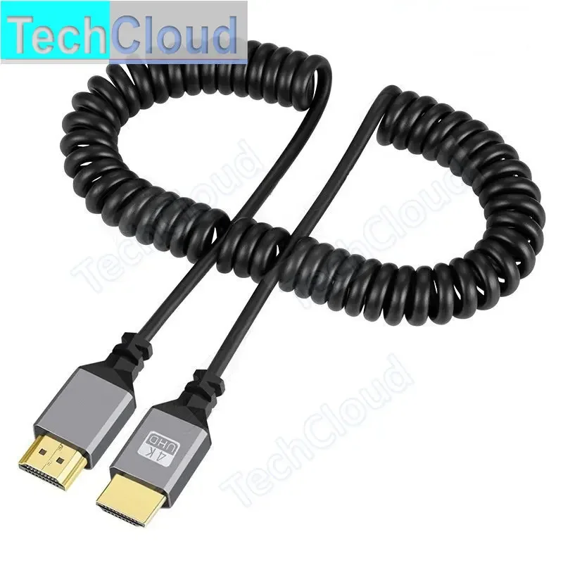 Aluminium alloy shell 4K@60HZ HDMI-Compatible A to A Coiled Extension Flexible Spiral Cable Male to Male Plug Cable