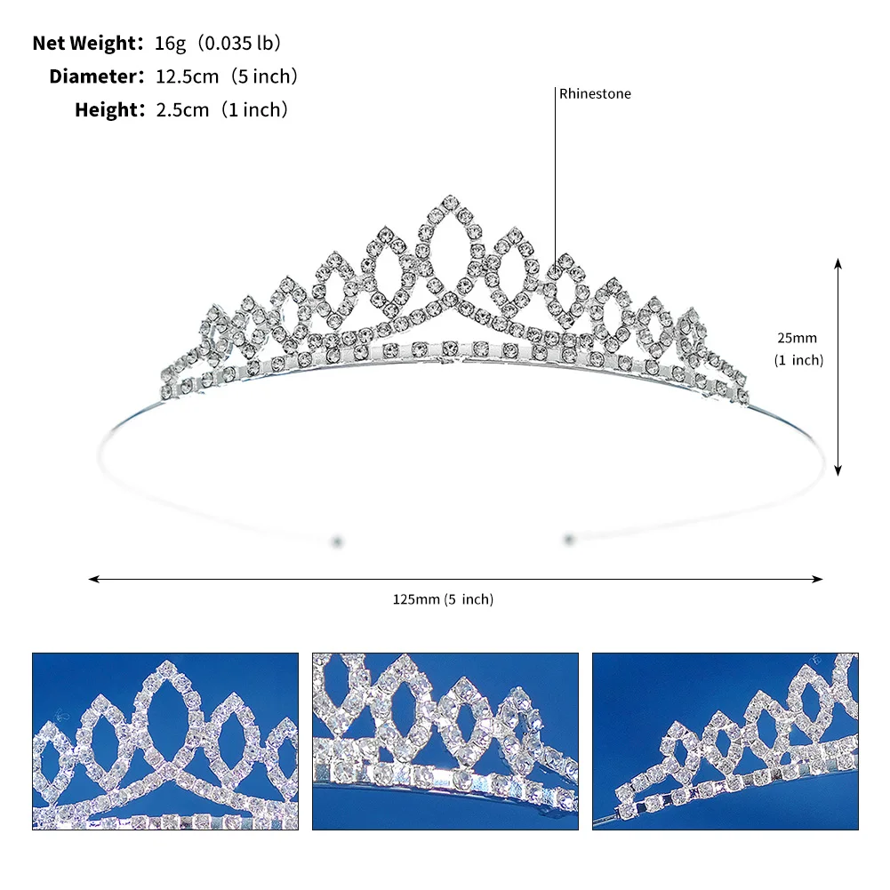 Silber Elegante Einfache Strass Kristall Krone Hochzeit Party Tiara Für Frauen Kleine Blume Mädchen Prinzessin Haar Bands Kopfschmuck – Detail 7