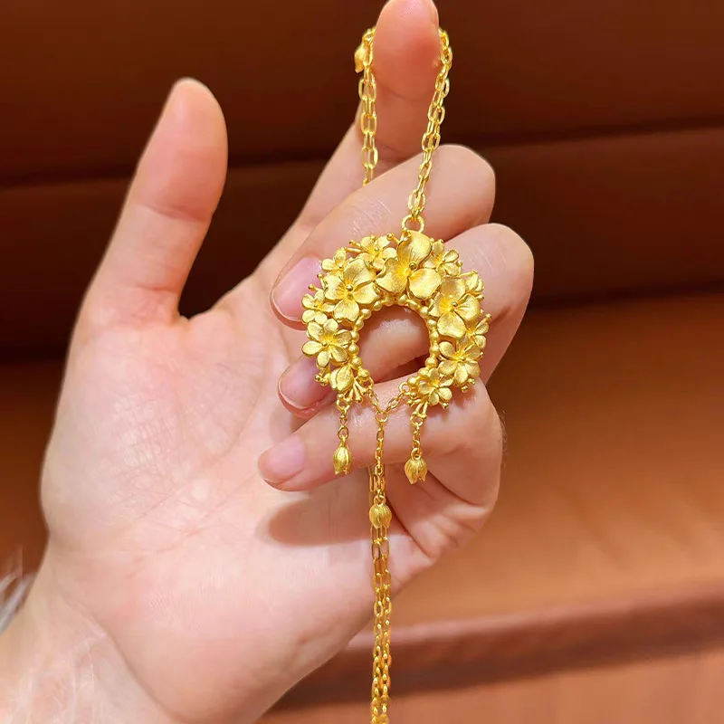 

Luxury 24K 9999 Pure Gold real gold Women's Hydrangea Ball Pendant Necklace Earrings