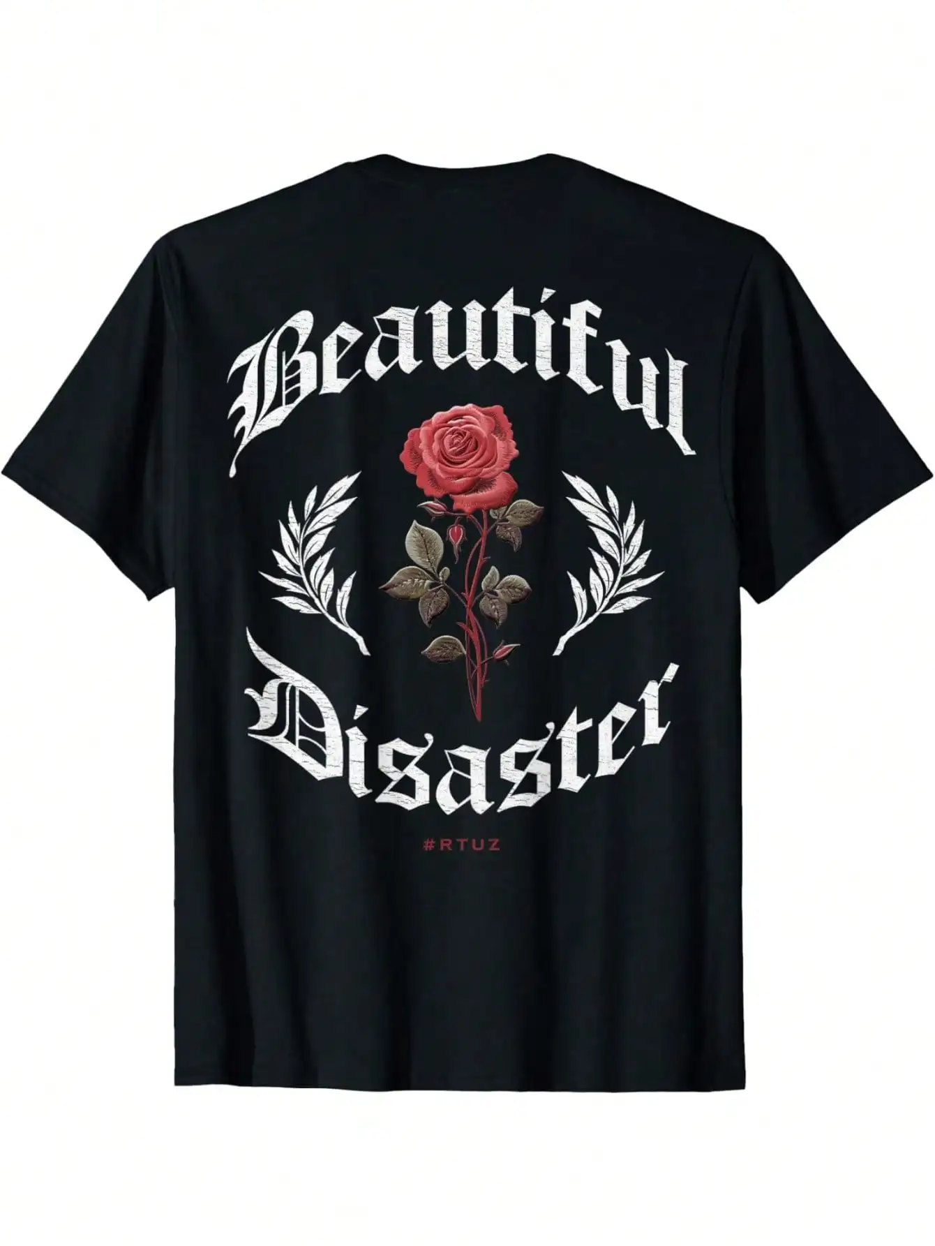 

EWH Urban Hip Hop Vintage Hipster Y2K Back Print Streetwear Rose T-Shirt
