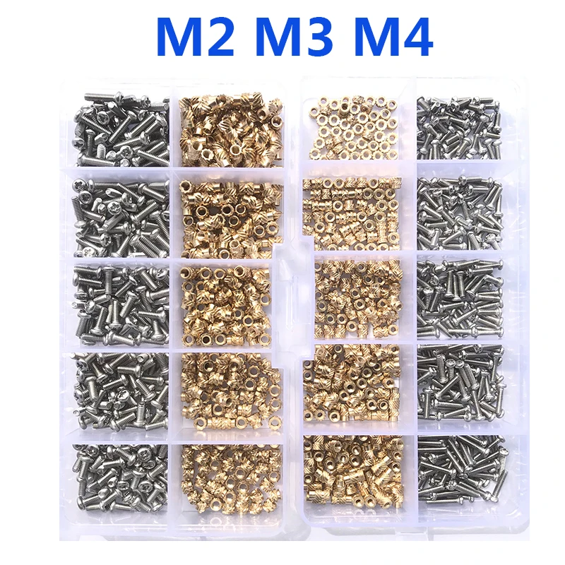 Brass Insert Nut and Screw Assortment Kit 260-500pcs M2 M3 M4 Hot Melt Insert Knurled Nut Injection Embedment Nut For 3D Printer