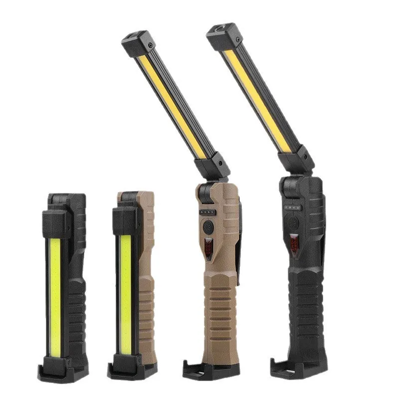 Folding COB XPE LED Work Light Handheld Flashlight with Built-in Battery Lamp Torch Emergency Car Inspection Lamp Red SOS Strobe