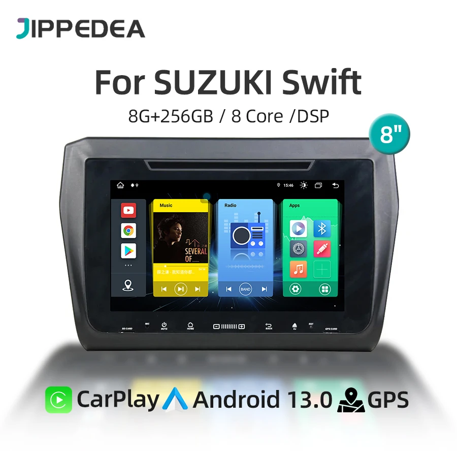 8G 256G CarPlay Android 13 Car DVD Multimedia Player GPS Navigation 4G WiFi Bluetooth DSP Car Radio For SUZUKI Swift 2019 2020