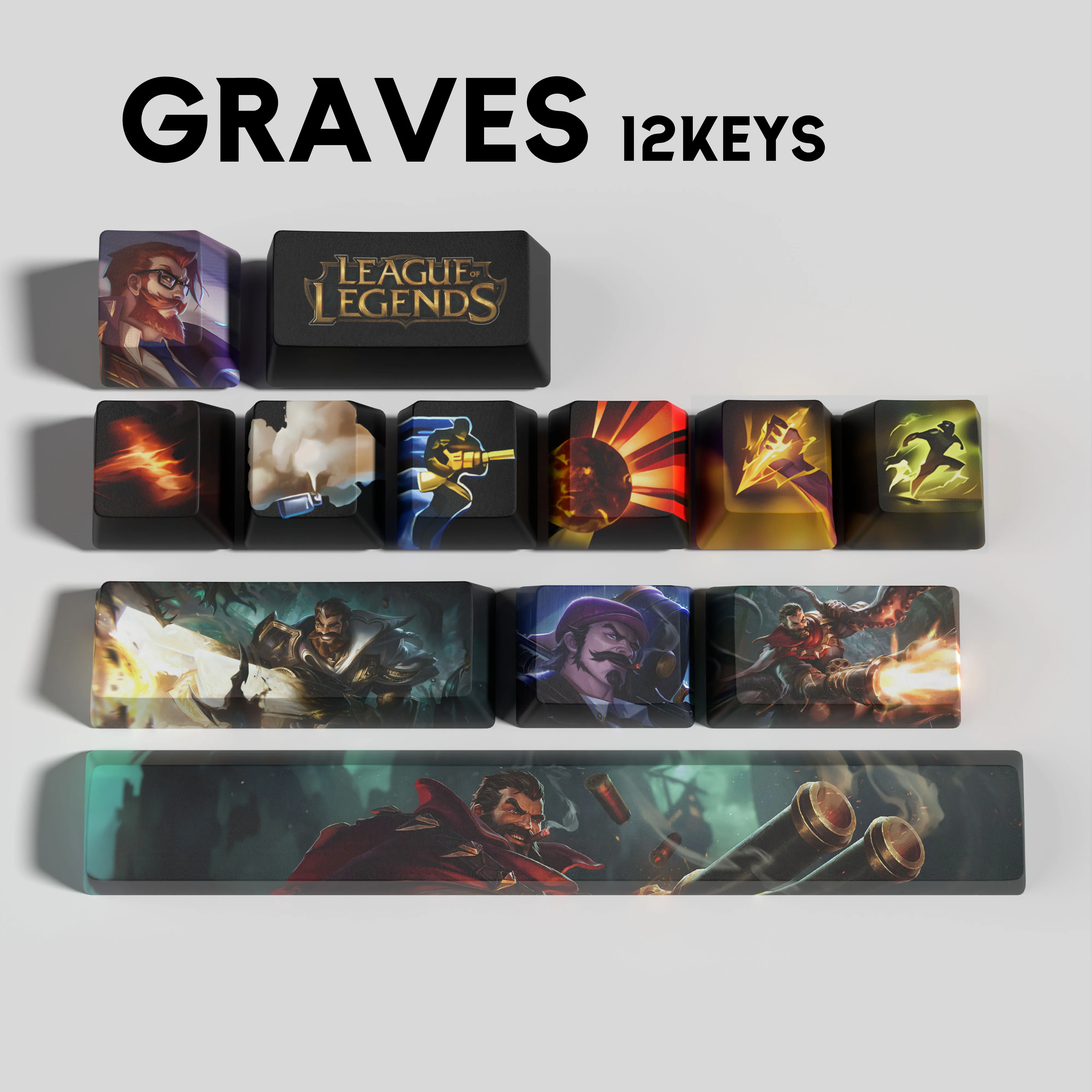 

Колпачки для клавиш Graves League of Legends Колпачки для клавиш Graves Игровые колпачки OEM-профиль 12 клавиш Колпачки для клавиш с краской из ПБТ