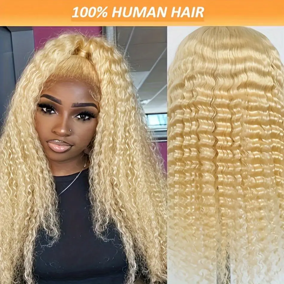 Loira 613 HD Lace Frontal Peruca para Mulheres, Peruca de Cabelo Humano Encaracolado, Onda Profunda, Perucas Baratas à Venda, 30 ", 40", 13x6