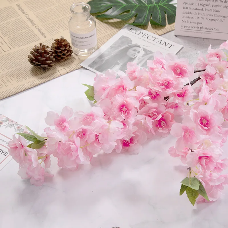 5Pcs Artificial Flowers Sakura Branch DIY Party Event Decor Wedding Bouquet Home Decor Silk Flower Cherry Blossom Tree Layout