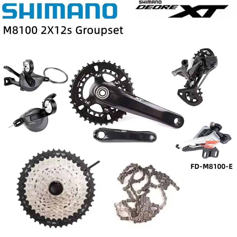 SHIMANO DEORE XT M8100 2x12s Kit 36-26T platos y bielas 10-45T Cassette M8100 cadena con desviadores traseros M8120 para grupo de bicicletas MTB