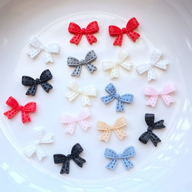 80Pcs New Cute Mini Bow Resin Figurine Crafts Flatback Cabochon Ornament Jewelry Making Hairwear Accessories