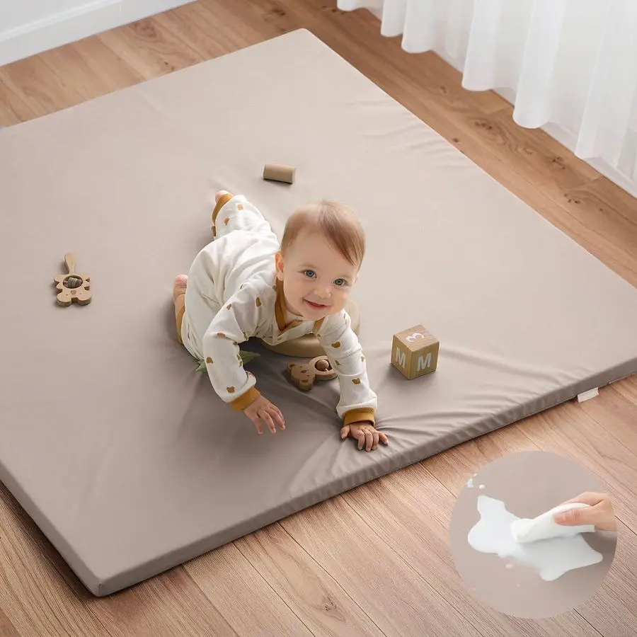 

Vegan Leather Baby Play Mat, 50x50 Thicken Foam Cushioned amp Waterproof Playpen Mat for Infants and Toddlers, Stylish and Just