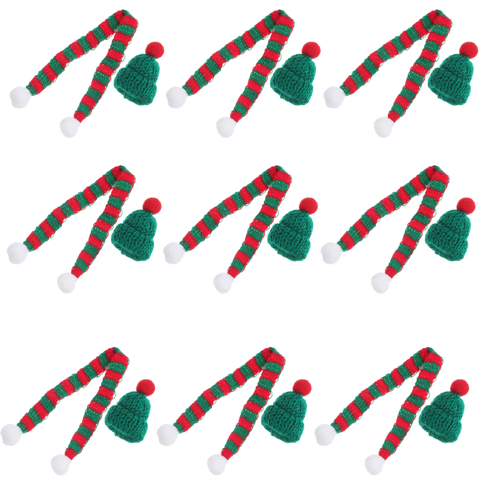 

20Pcs Mini Knit Hats Christmas Scarf Set Hand Knitted Tiny Woolen Caps Xmas Ornament Craft Supplies Holiday Decoration