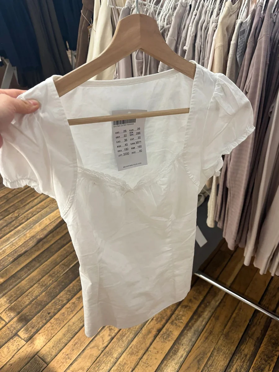 Lace Trim White T-shirt Women Summer Summer Back Lace-up Square Collar Short Puff Sleeve Camis Blouse Sweet Cute Cotton Crop Top