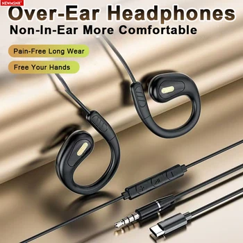 NEW Clip-on Type C&3.5mm Wired Control Headphone 9D Surround Sound Earbuds Sports…