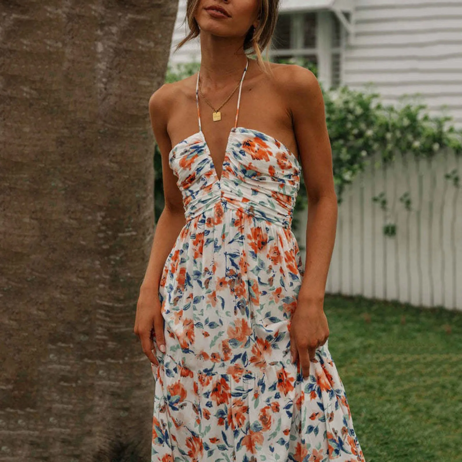 

Spaghetti Strap Long Dress Summer Women Fashion V-Neck Sleeveless Print Elegant Backless Maxi Dresses For Woman Sundresses