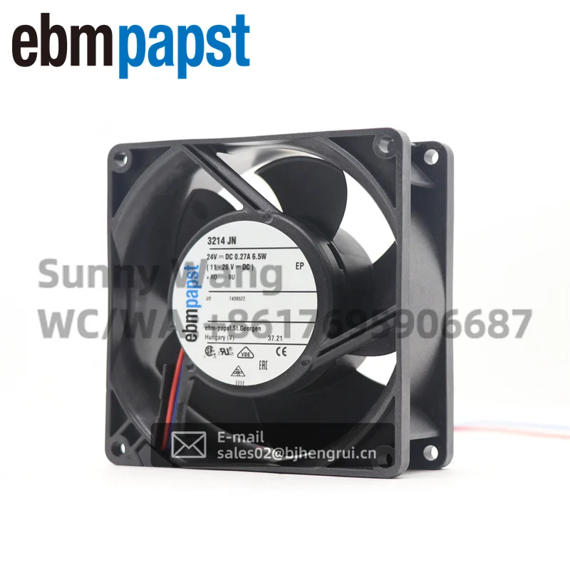 ebmpapst 3214JN 24V DC 6.5W 76.5CFM 9238 92x92x38mm 6000RPM Ball Bearing Power Supply Module Drive Module Cabinet Cooling Fan