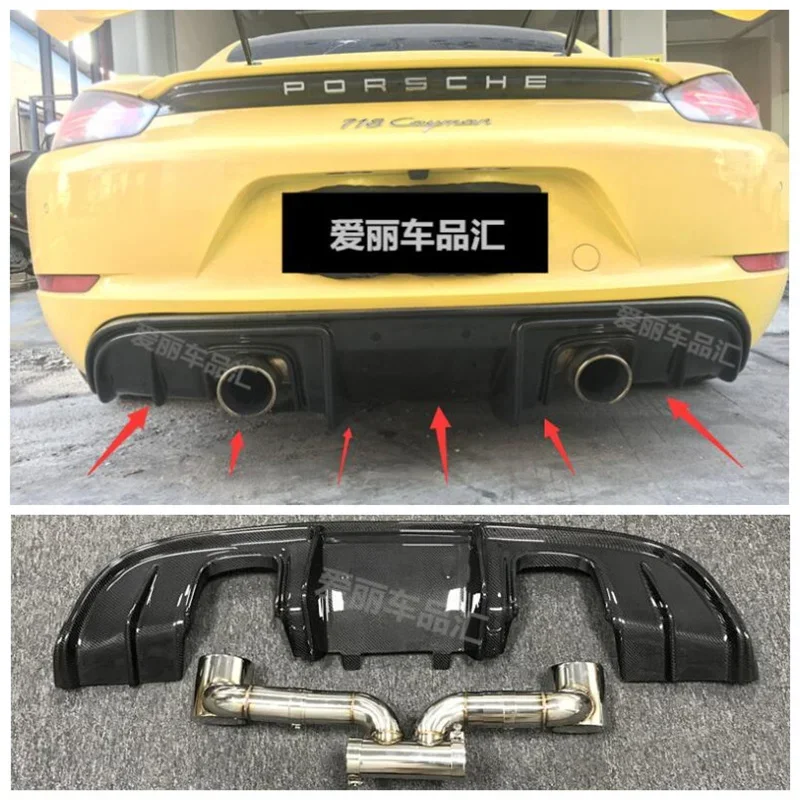 For Porsche 718 Cayman Boxster GT4 2016-2023 Real Carbon Fiber Car Rear Trunk Bumper Rear Diffuser Exhaust Splitters Cover