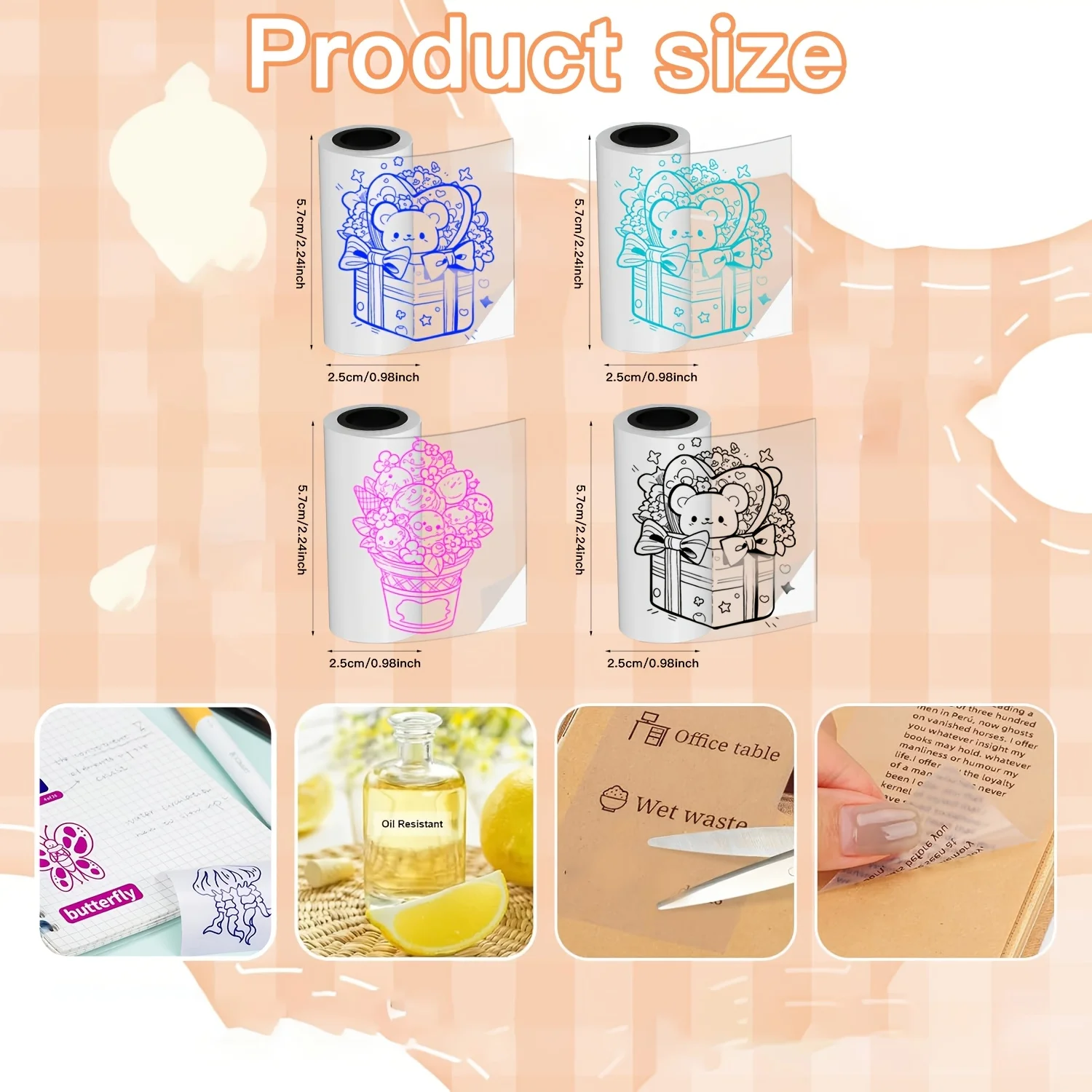 4/8 Rolls Clear Thermal Sticker Paper Self-Adhesive Multi-Use Labels for Notes, Photos & Receipts Universal Mini Printer Refills