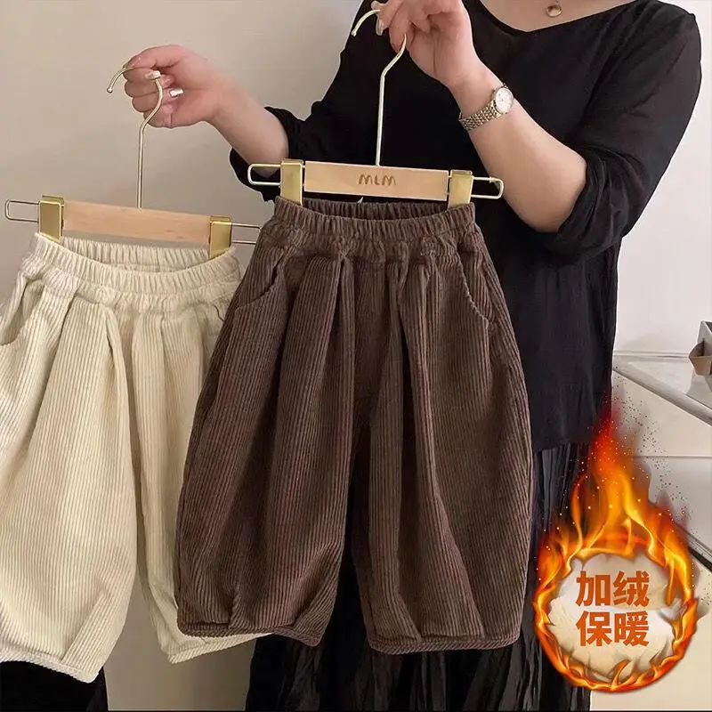 

Теплые брюки для мальчиков и девочек, осенне-зимние однотонные брюки, шаровары с эластичной резинкой на талии, удобная детская одежда для детей 4-6 лет