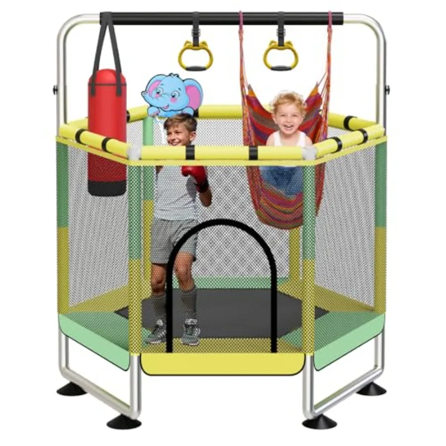 

60 Indoor Toddler Trampoline for with Safety Enclosure 440LBS Support Adjustable Gymnastics Bar Red and Blue Perfect for Boys G