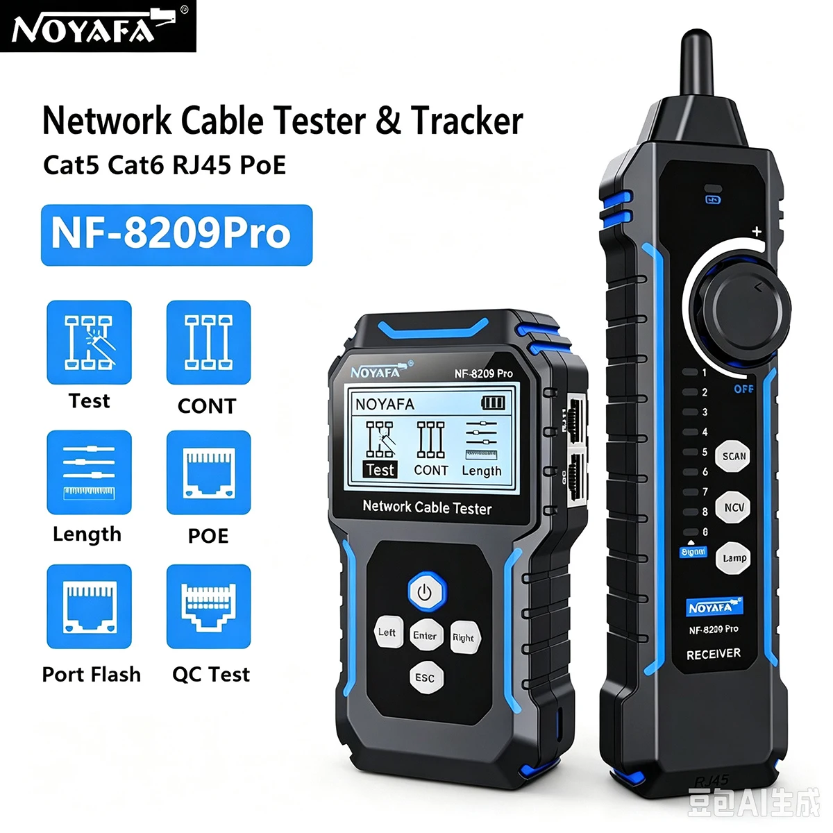 NOYAFA NF-8209Pro Network Cable Tester Tracker RJ45 Cat5 Cat6 PoE Tester Length Continuity Port Flash QC Test LAN Ethernet