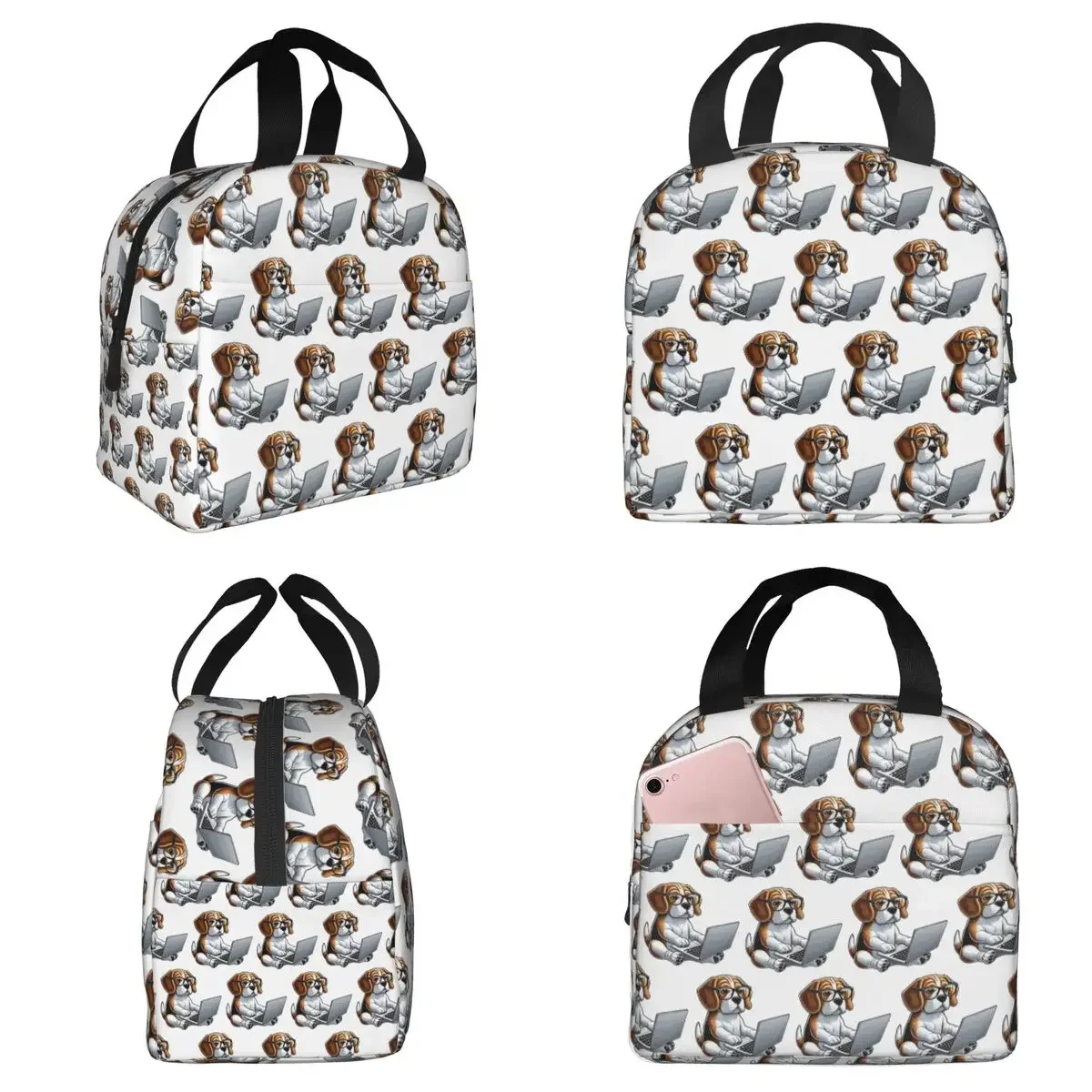 Cute Dog Puppy Looks At Computer Insulated Lunch Bag for Kids School Cooler Thermal Food Box Tote Lunch Boxes Container