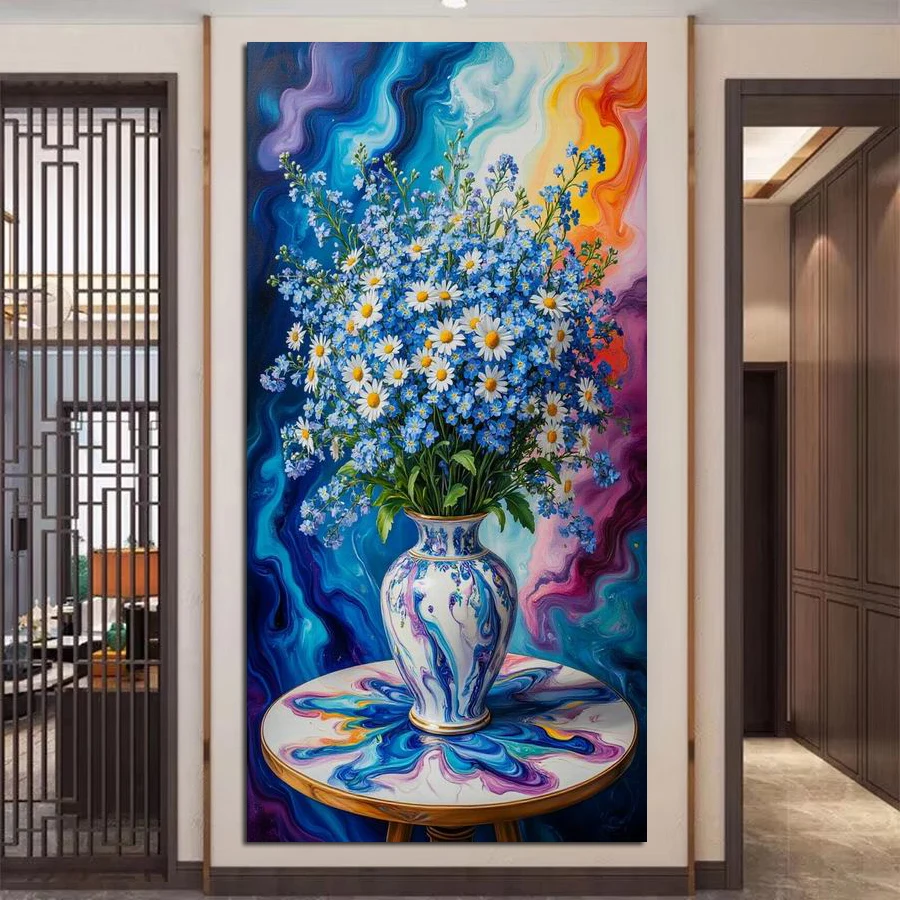 

Fullcang синяя и белая ромашка натюрморт ваза большой размер Diy алмазная живопись цветы полная дрель мозаика вышивка картина