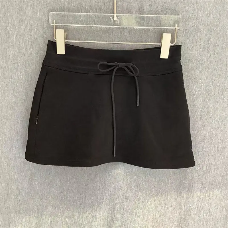Streetwear Mini Skirt Women Korean Fashion Black Drawstring Skirts Summer Preppy High Waist Basic Casual A Line Faldas New