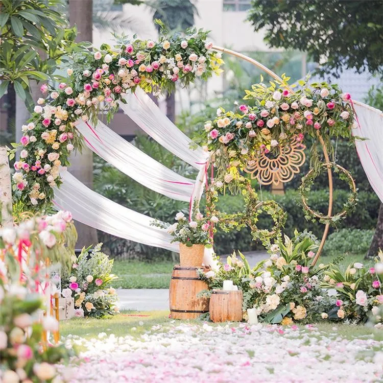 Arco de hierro de Metal en forma de U/corazón/anillo redondo, soporte de fondo de boda, decoración de fiesta, estante de soporte de globos de flores artificiales, oro blanco