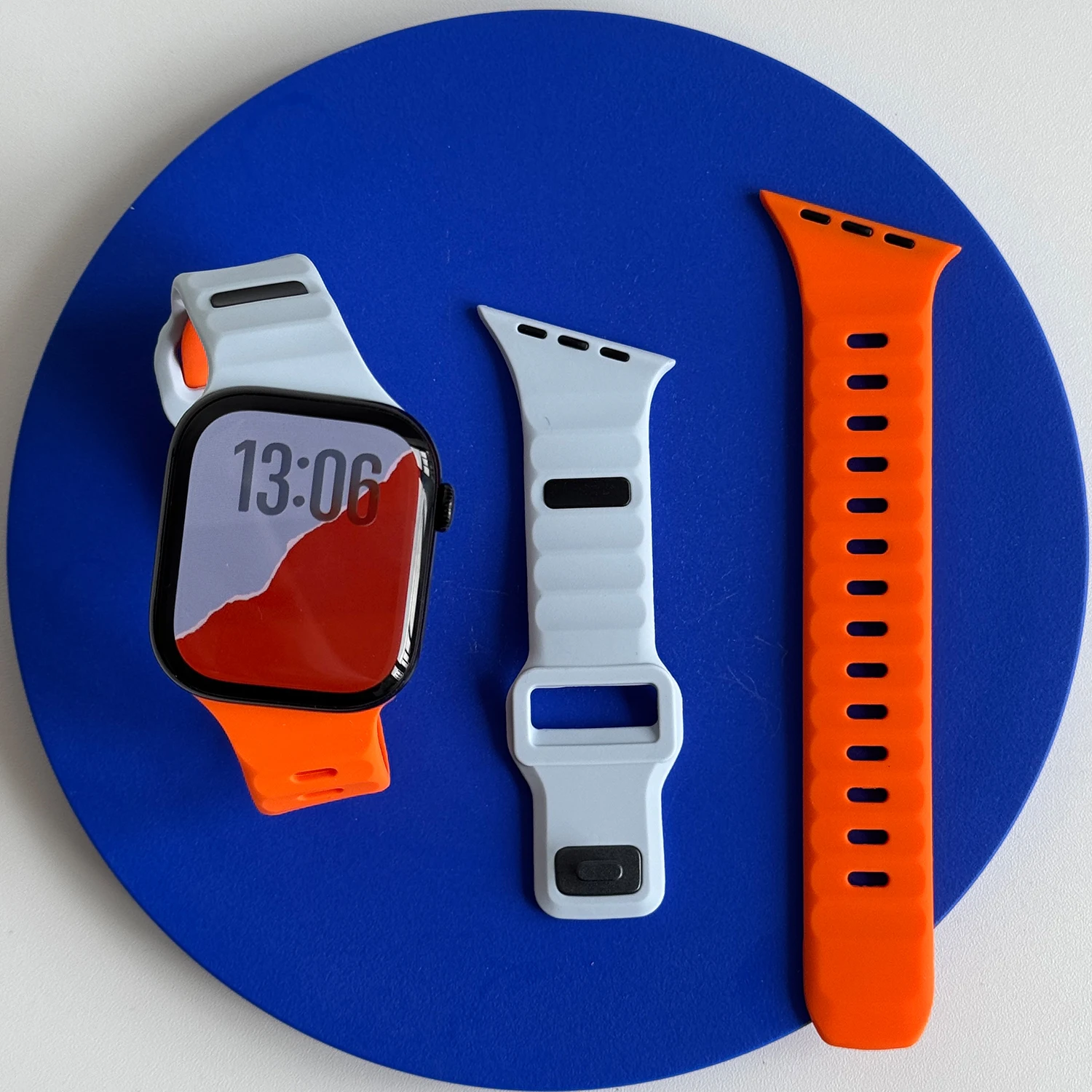 Kreatives, schräges Silikonarmband für die Apple Watch, 40 mm, 41 mm, 44 mm, 45 mm, S10, S11, 46 mm, 42 mm, iWatch Series 12, 11, 10, 9, 8, 7, 6. – Detail 2