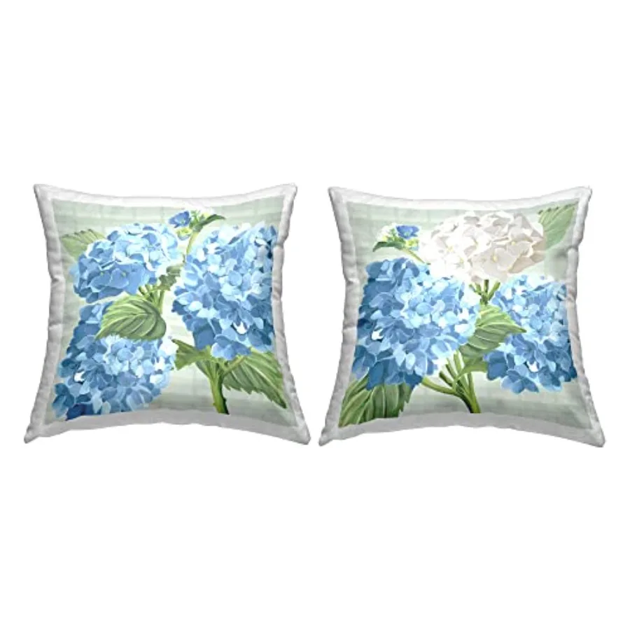 

Mixed Hydrangeas Tartan Pattern Design by Erica Christopher Throw Set of 2 Pillow 18 x 18 Blue
