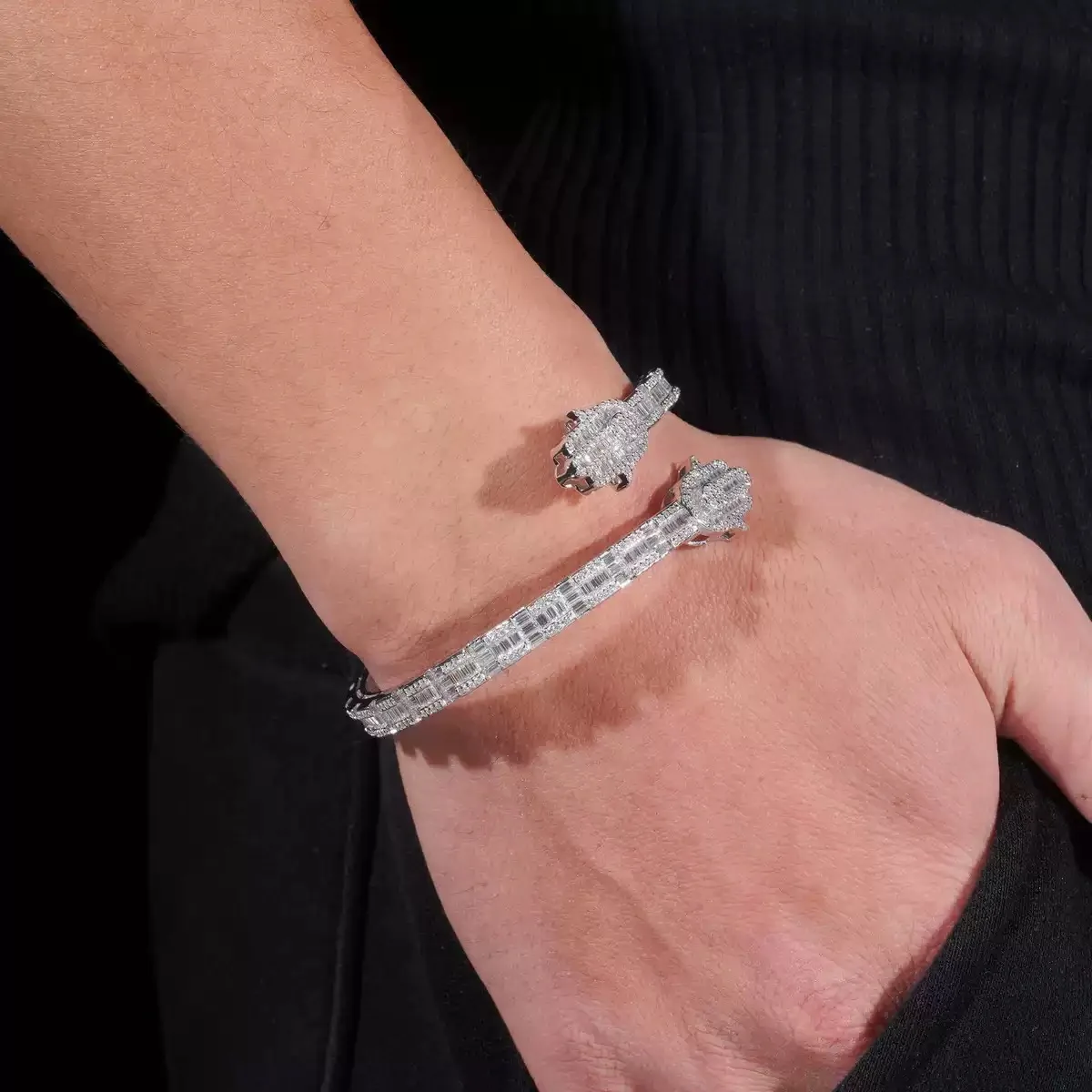 

Модный продвинутый браслет в стиле хип-хоп, серебро 925, трапециевидный браслет из муассанита на ладони