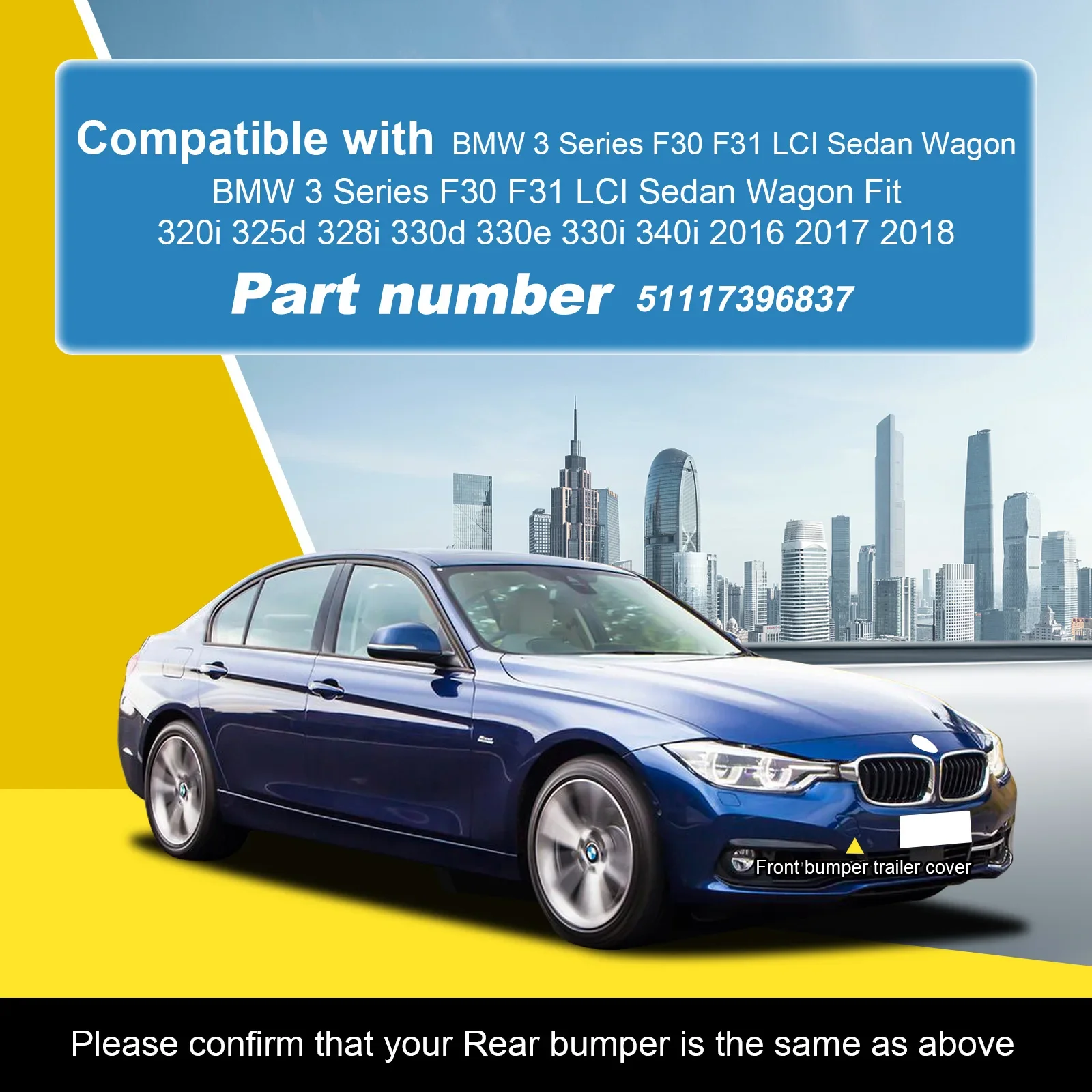 For BMW 3 Series F30 F31 LCI Sedan Wagon 2016 - 2018 Front Bumper Tow Hook Cover Cap Part 51117396837 Fits 320i